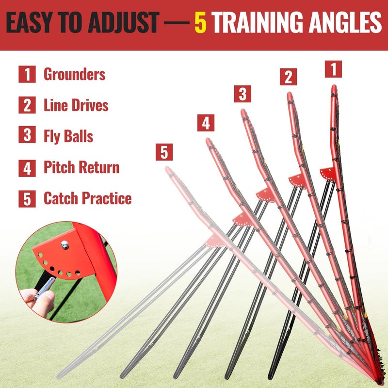 PLAYAPUT Baseball Rebounders + Pitchback Net,Adjustable 5 Angle Pitch Return Trainer for Fielding,Pitching & Catch Practice,Rebound Net with 3 Targets Simulate Grounders, Line Drives,Fly Balls for All Players - Image 3